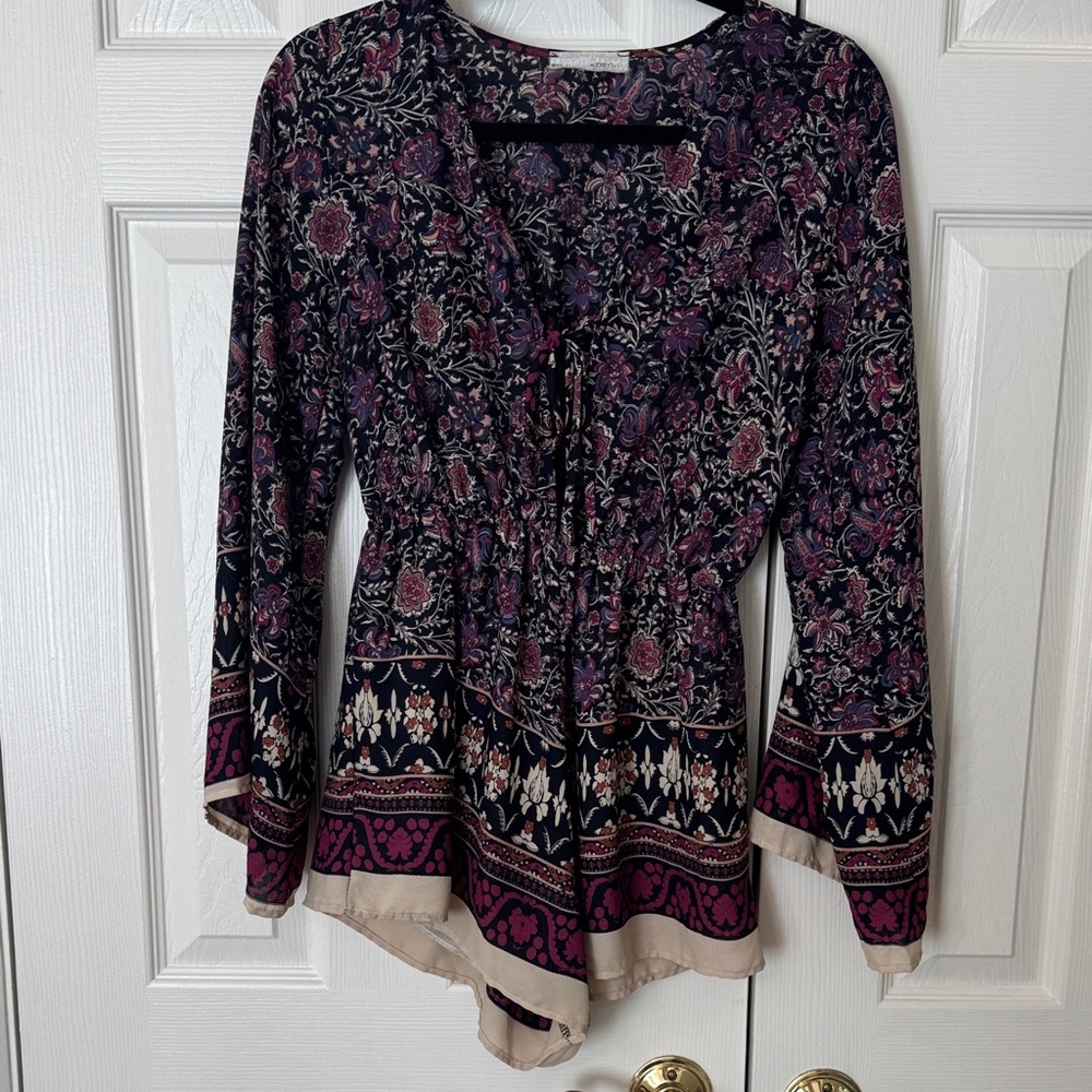 Audrey 3+1 Floral Boho Romper - Purple and Cream